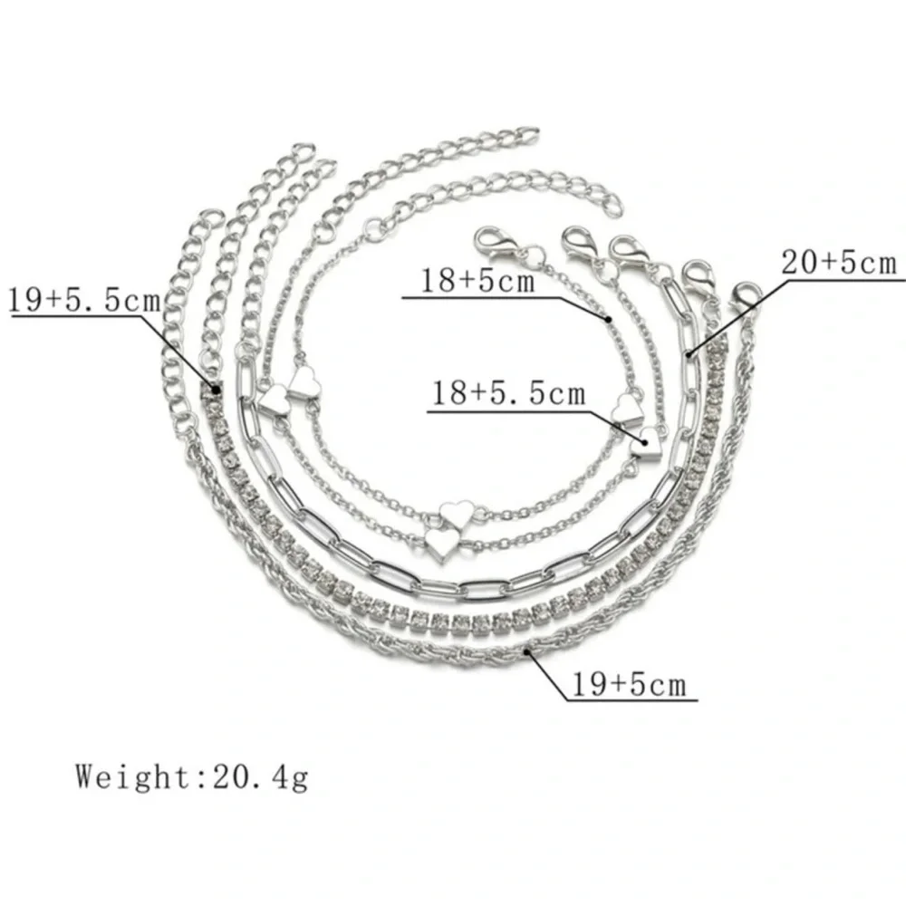 5pcs Rhinestone & Heart Decor Bracelet For Women Fashion Jewelry Gift We…